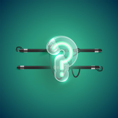 Realistic neon 'question mark' character with plastic case around, vector illustration