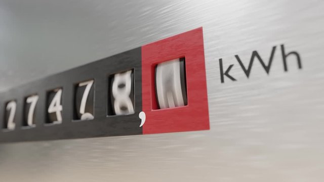 Animation of electricity meter and power consumption.