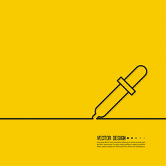 Pipette in linear style. Vector icon with a pipette on yellow background.