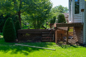 A Backyard Home Deck in the Process of being Disassembled