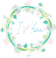 Isolated on white vector floral tangle with hand written message I love you