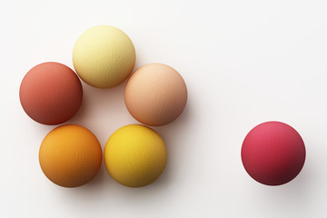 Set of colorful red realistic spheres with fabric texture on white background. 3d rendering