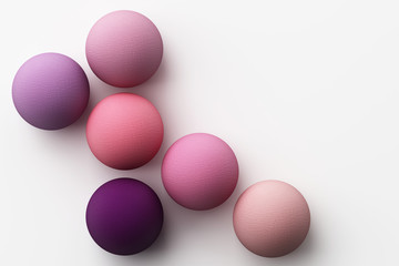 Set of colorful purple realistic spheres with fabric texture on white background. 3d rendering