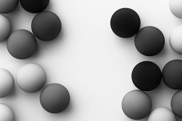 Set of colorful grey realistic spheres with fabric texture on white background. 3d rendering