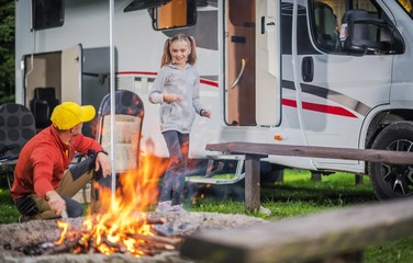 Family RV Road Trip Campsite