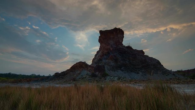 Timelapse sunset natural formation of rock looks like sphinx 