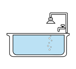Bathtub with tap. Bathroom furniture - bathtub vector sketch illustration for print, web, mobile and infographics isolated on white background.