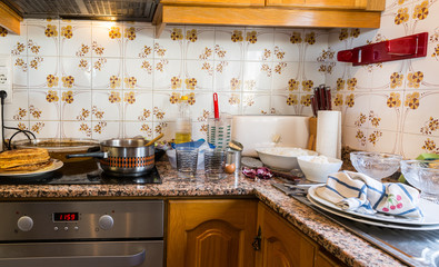 Messy kitchen in domestic household