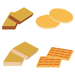 Set of 4 types of wafers. Isolated vector color 3D wafer images on white background