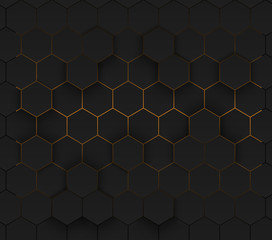 Golden modern futuristic neon background. Carbon cells.