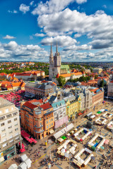 Ban Jelacic Square. Aerial view of the central square of the city of Zagreb. Capital city of Croatia. Vertical Image