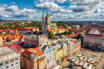 Ban Jelacic Square. Aerial view of the central square of the city of Zagreb. Capital city of...