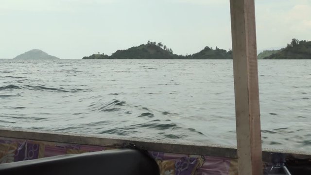 Beautiful landscape and waterview on a boat trip on lake Kivu during Rwanda travel in Africa