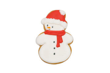 gingerbread cookie snowman in christmas hat
