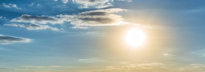 Blue sky and orange sunset panorama