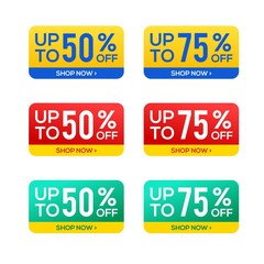 Rectangular sale vector banner template, special offer 50% and 75% stock vector