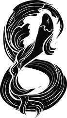 Hand drawn and Silhouette beautiful siamese fighting fish.Thai beautiful fish tatoo.Infinity asian fish.