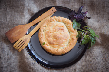 savory pie with cheese and eggs