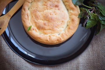 savory pie with cheese and eggs