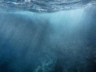 Abstract background of underwater bubbles in the Aponissos beach, Agistri island, Saronic Gulf,...