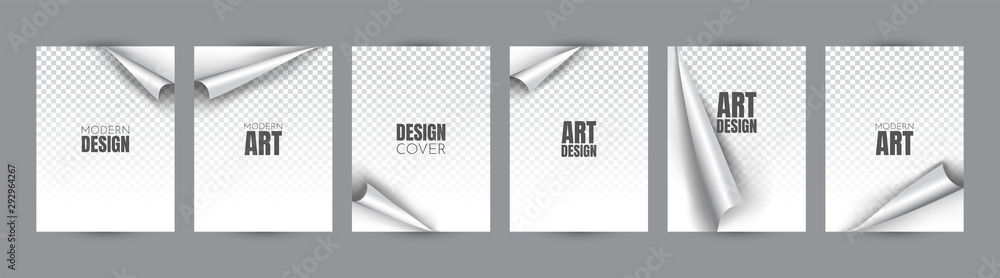 Poster set of a4 format sheets with curved corners. vector overlay illustration. templates with shadows. fo
