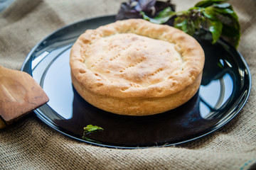 savory pie with cheese and eggs