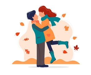 Loving couple in autumn. Vector illustration in flat style