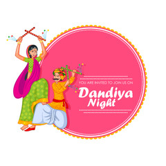 Couple performing Garba dance in Dandiya Raas for Dussehra or Navratri in vector