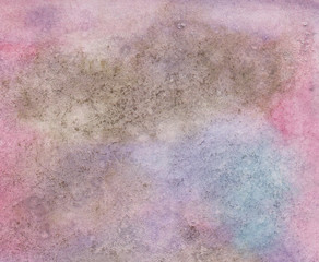 Watercolor abstract background. Hand drawn. Brush strokes, stains, roughness. Primary colors - pink, purple, blue