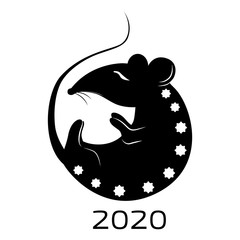 Chinese new year 2020 year of the rat, rat character. Simple hand drawn asian elements with craft style for design.