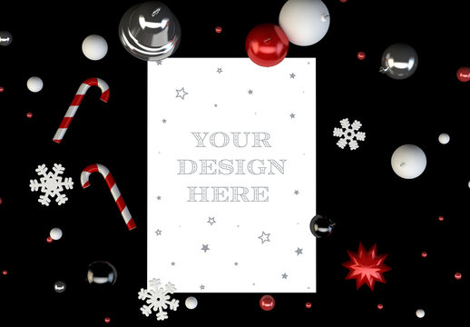 Vertical Christmas Card on Black Background Mockup