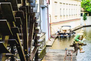 Fototapeta premium Cruise river Moldava boat of Prague in Czech Republic.