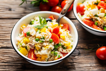 Cold summer salad with rice