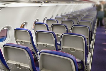 Fototapeta premium Airplane cabin interrior before boarding