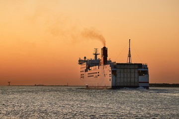 Huge ferry heading out at sea from the Netherlands