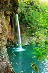 Fototapeta na wymiar Waterfalls in forest. Plitvice national park, Croatia