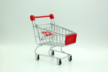 supermarket trolley in white background