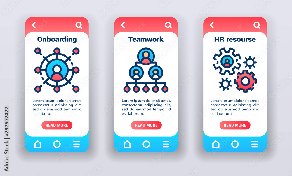 Poster human resource on mobile app onboarding screens. ui ux gui template.