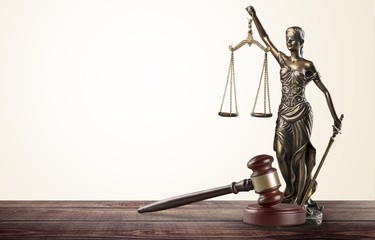 Justice Scales, justice woman statue with books and gavel