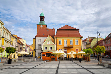 Sroda Slaska, Poland. Historic Town Hall and old colorful buildings