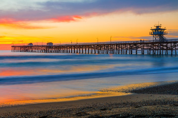 San Clemente Pier Sunset - obrazy, fototapety, plakaty