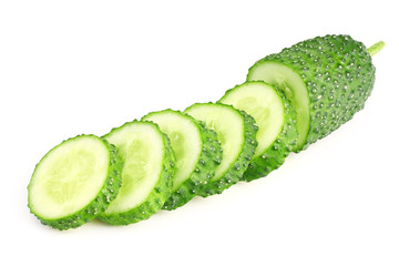 fresh cucumbers with slices isolated on white background