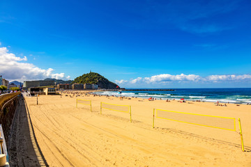 San Sebastian, Beach view, surfers and tourists