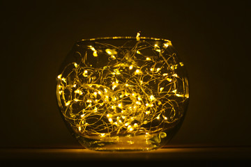 Glass bowl with Christmas light chain. Led fairy lights with warm light. Decor for the home....