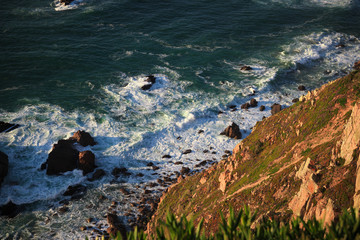 Waves and cliffs on Cabo da Roca, Portugal.