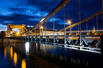 Fototapeta na wymiar View of the evening Grunwaldzki Bridge. Poland, Wroclaw.