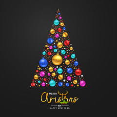 Merry Christmas with abstract Christmas tree. Merry Christmas and happy new year greeting card vector design.