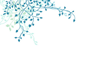 Leaves and ivy vine design element in blue on white background, corner border design in floral spring climbing vine silhouette or outline © Arlenta Apostrophe