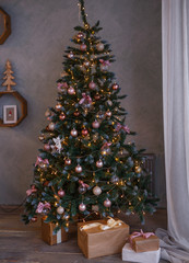 Beautiful holdiay decorated room with Christmas tree