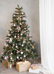 Beautiful holdiay decorated room with Christmas tree